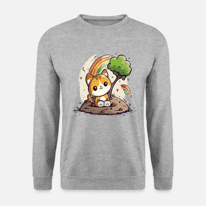 Niedliche Regenbogen-Kätzchen-Katze - Unisex Pullover - Weißgrau meliert
