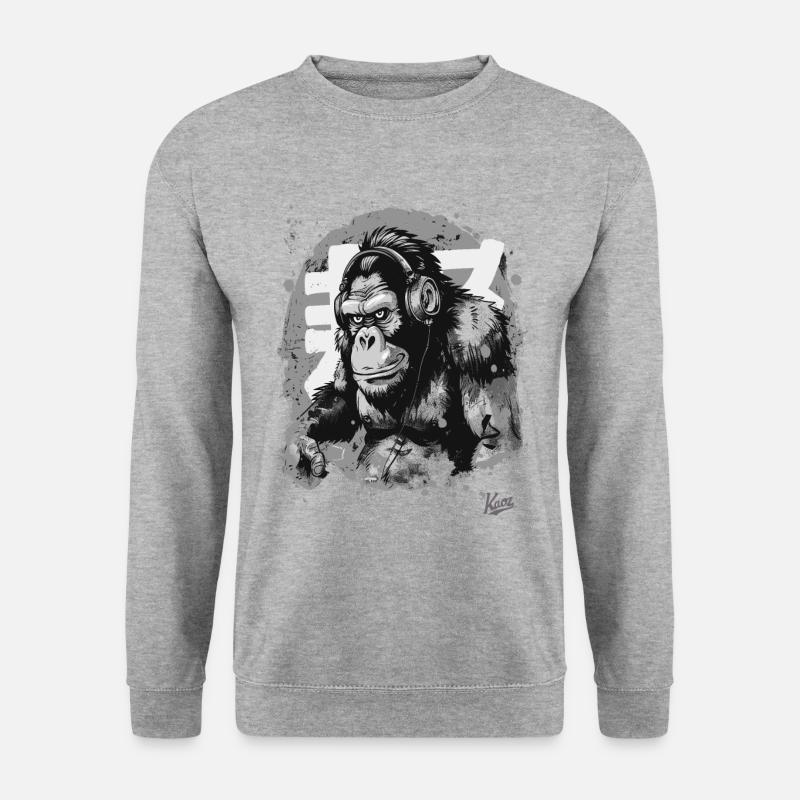 Funky Musik Kopfhörer Schimpansen-Affe - Unisex Pullover - Weißgrau meliert