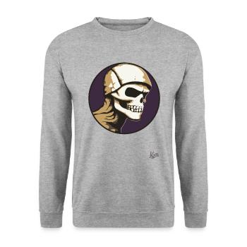 Abstrakte Kunst eines alten Totenkopf Schädel - Unisex Pullover - Weißgrau meliert - Vorne - Alina (178cm) & Michal (187cm)