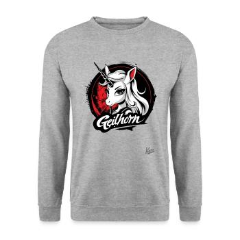 Geilhorn: Dieses Geile Einhorn-Pferd - Unisex Pullover - Weißgrau meliert - Vorne - Alina (178cm) & Michal (187cm)