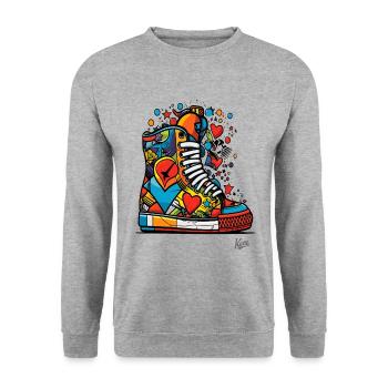 Funky Graffiti: Colorful Sneakers with Hearts - Unisex Sweatshirt - salt & pepper - Front - Alina (178cm) & Michal (187cm)