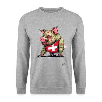 Schweizer Flagge: Zombie-Schwein - Unisex Pullover - Weißgrau meliert - Vorne - Alina (178cm) & Michal (187cm)