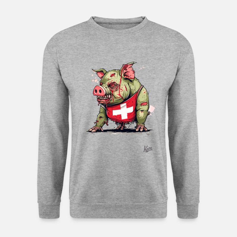 Schweizer Flagge: Zombie-Schwein - Unisex Pullover - Weißgrau meliert
