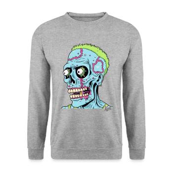 Crâne Punk Zombie Stupide Fou - Sweat-shirt Unisexe - gris chiné - Devant - Alina (178cm) & Michal (187cm)