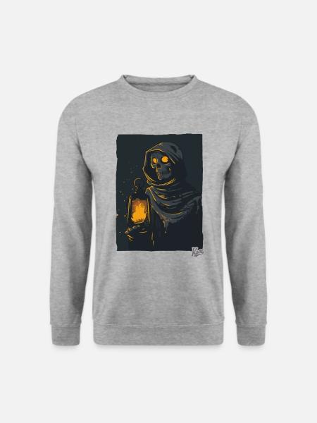 Dunkler Sensenmann mit Öllampe - Unisex Pullover - Weißgrau meliert