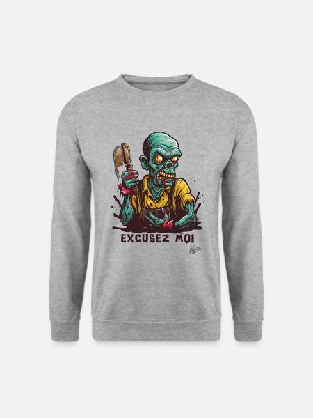 Zombie-Arbeiter: Skelett „Entschuldigen Sie“ - Unisex Pullover - Weißgrau meliert