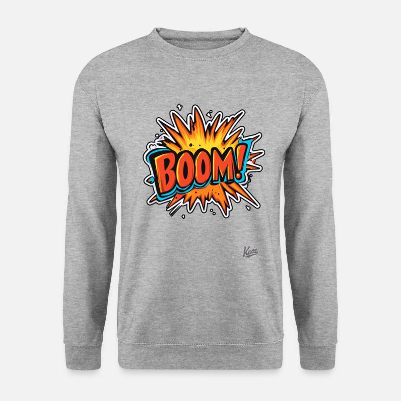 Cartoon-Explosion: Boom! - Unisex Pullover - Weißgrau meliert