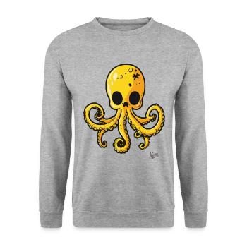 Yellow Skull Octopus Cartoon - Unisex Sweatshirt - salt & pepper - Front - Alina (178cm) & Michal (187cm)