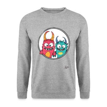 Lustige Monster-Freunde - Unisex Pullover - Weißgrau meliert - Vorne - Alina (178cm) & Michal (187cm)