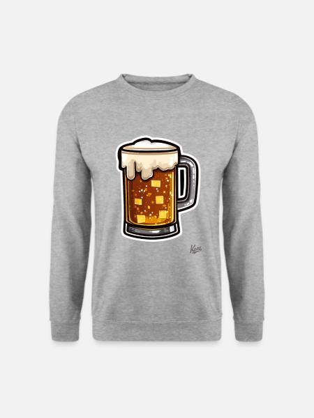 Pixel Bierkrug mit Schaum - Unisex Pullover - Weißgrau meliert