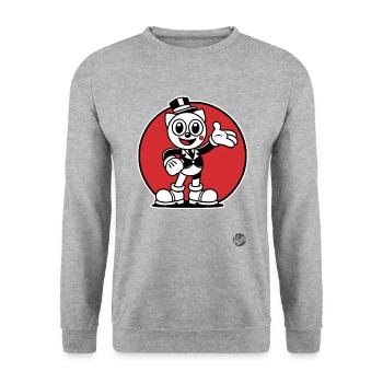 Retro Katze Design "Charmanter Kater" Vintage Stil - Unisex Pullover - Weißgrau meliert - Vorne - Alina (178cm) & Michal (187cm)
