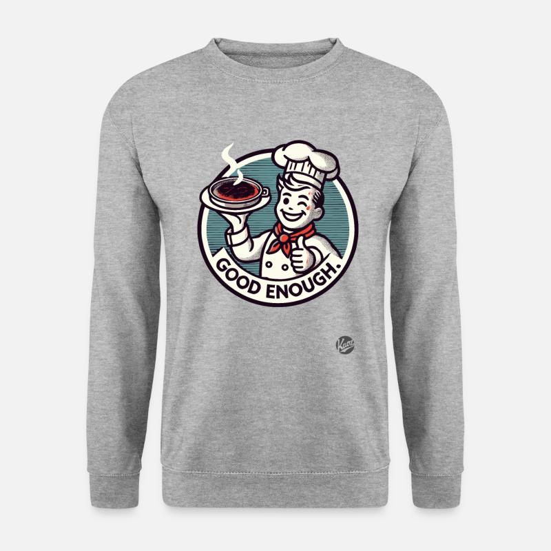 ein Koch, verbranntes Essen Daumen Hoch, Gut Genug - Unisex Pullover - Weißgrau meliert