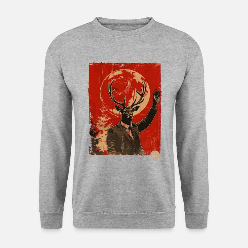 Propaganda Stil Hirsch - Unisex Pullover - Weißgrau meliert