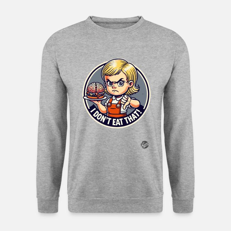 Mädchen mit Gehirn-Burger, Ich esse das nicht - Unisex Pullover - Weißgrau meliert