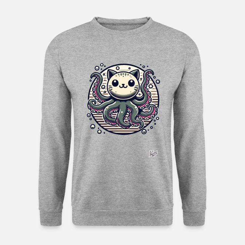 Oktopus Kraken Katze - Unisex Pullover - Weißgrau meliert