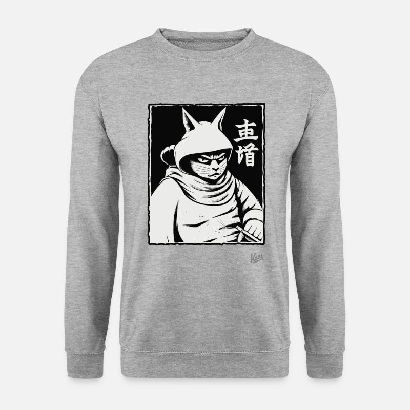 Samurai-Shogun-Katze - Unisex Pullover - Weißgrau meliert