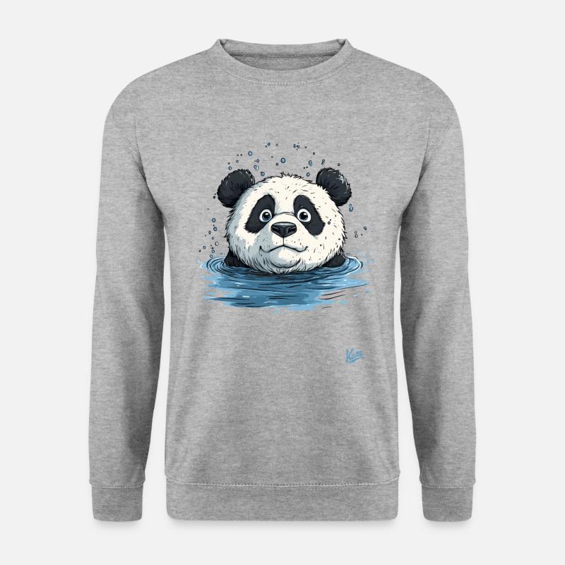 Kleiner Panda im Wasser - Unisex Pullover - Weißgrau meliert