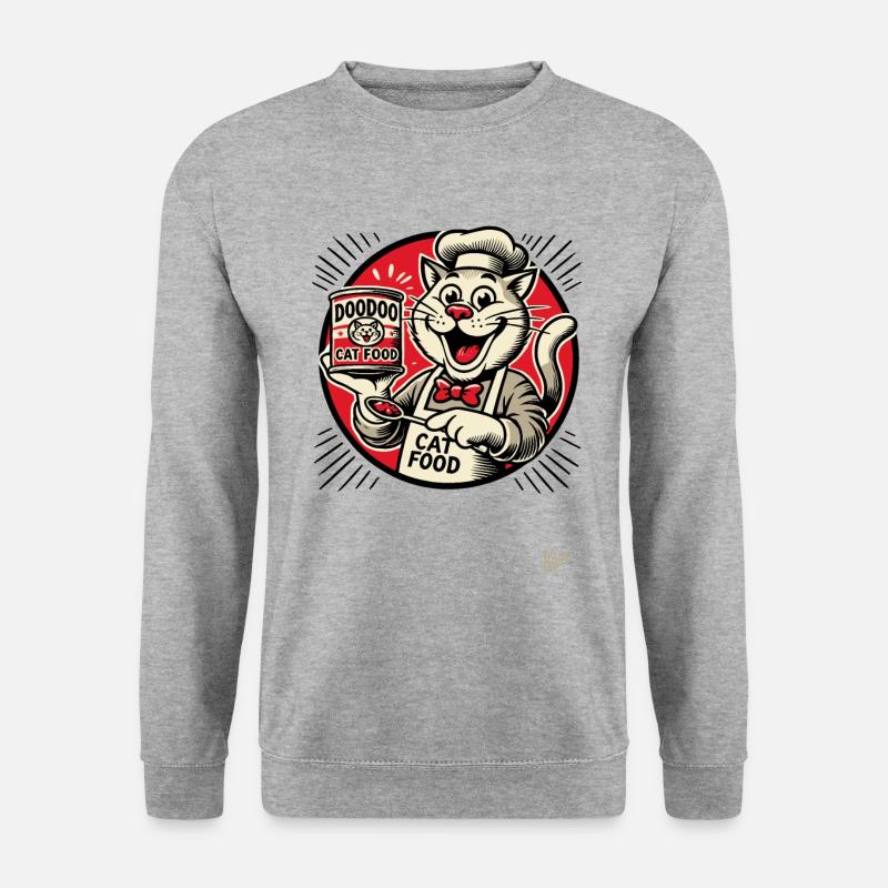 lecker DooDoo Katzenfutter mit Koch-Katze - Unisex Pullover - Weißgrau meliert