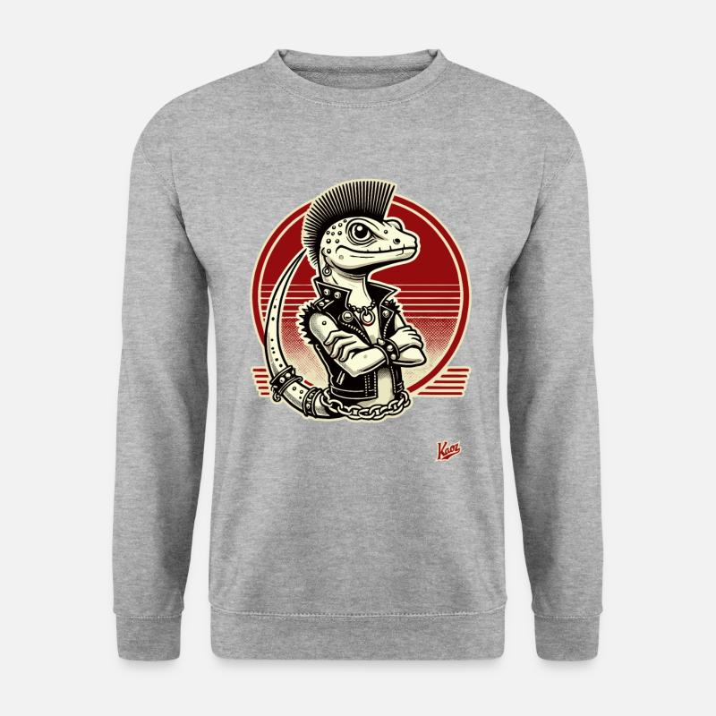 Gecko Echse Punk - Unisex Pullover - Weißgrau meliert