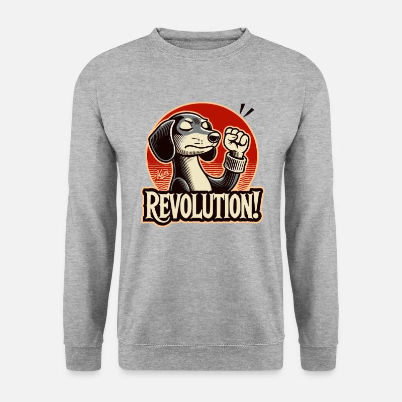 Witziger Revolution und Faus hoch Dackel - Unisex Pullover - Weißgrau meliert