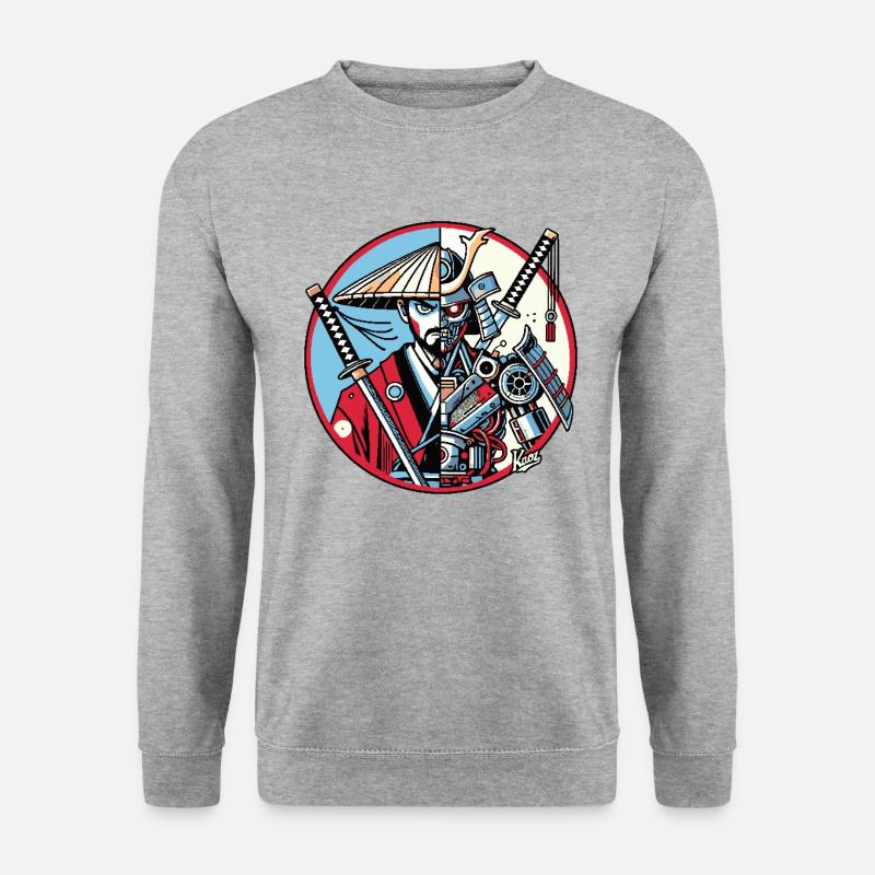 Samurai-Ronin oder Mecha-Shogun - Unisex Pullover - Weißgrau meliert