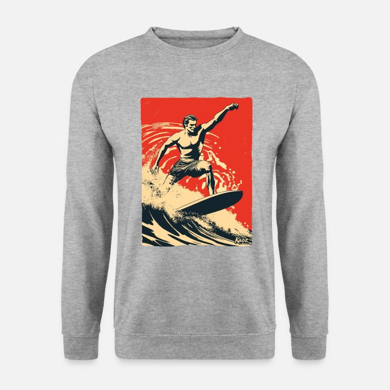 Oldschool Retro Surfing - Unisex Pullover - Weißgrau meliert
