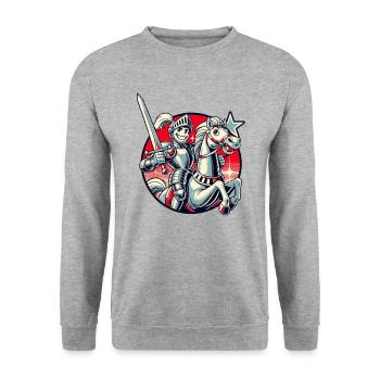 Mittelalterlicher Ritter auf seinem Pferd - Unisex Pullover - Weißgrau meliert - Vorne - Alina (178cm) & Michal (187cm)