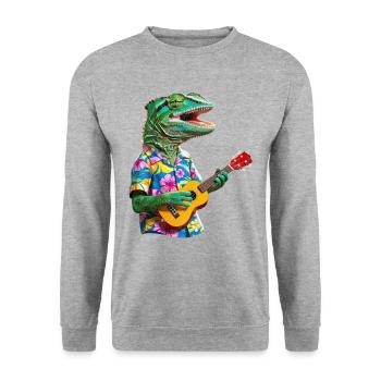 Chamäleon spielt Ukulele - Unisex Pullover - Weißgrau meliert - Vorne - Alina (178cm) & Michal (187cm)