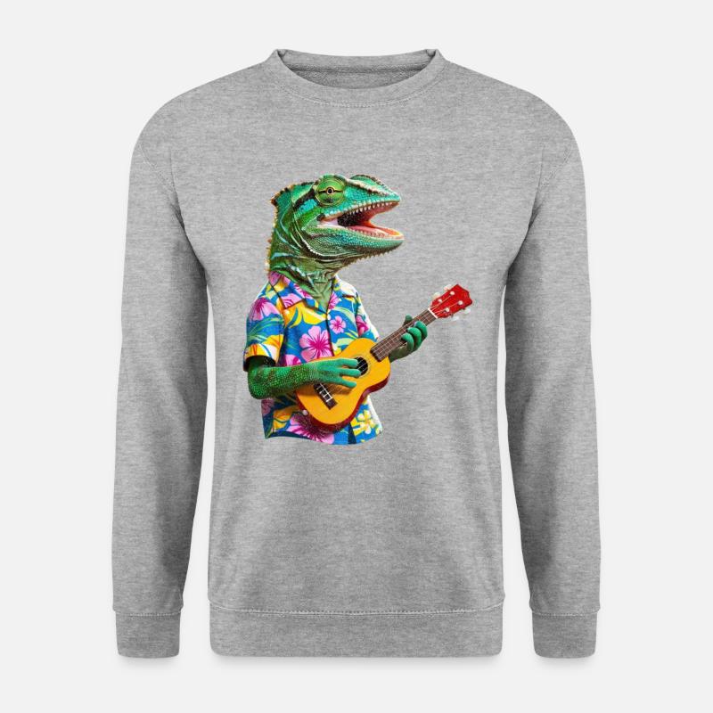 Chamäleon spielt Ukulele - Unisex Pullover - Weißgrau meliert