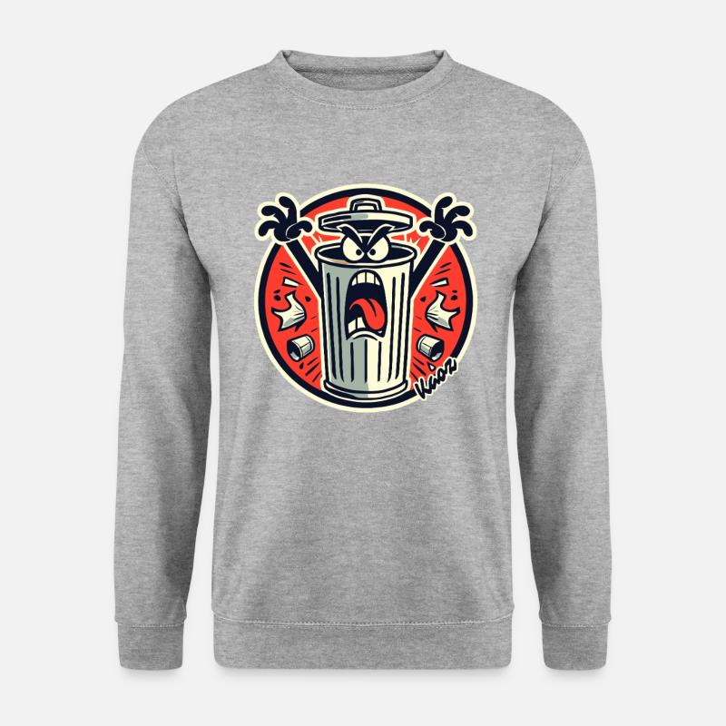 Lustiges Mülltonnen Monster - Unisex Pullover - Weißgrau meliert