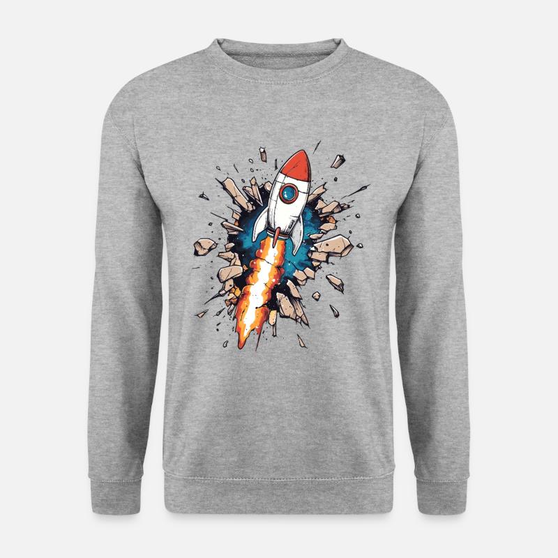 Rakete durchbricht Wand - Unisex Pullover - Weißgrau meliert