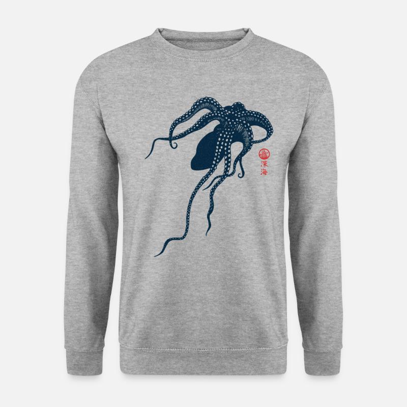 Oktopus mit Kanji - Unisex Pullover - Weißgrau meliert