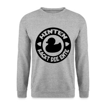 Behind, the duck poops fun t-shirt funny saying - Unisex Sweatshirt - salt & pepper - Front - Alina (178cm) & Michal (187cm)