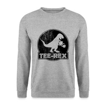 Dinosaur Tyrannosaurus Rex Tea Expert T-Shirt - Unisex Sweatshirt - salt & pepper - Front - Alina (178cm) & Michal (187cm)