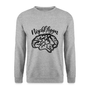 Nischlfiggn Kopfschmerzen auf sächsisch Sachsen - Unisex Pullover - Weißgrau meliert - Vorne - Alina (178cm) & Michal (187cm)