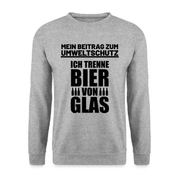 Umweltschutz Bier Shirt | Ich trenne Bier von Glas - Unisex Pullover - Weißgrau meliert - Vorne - Alina (178cm) & Michal (187cm)