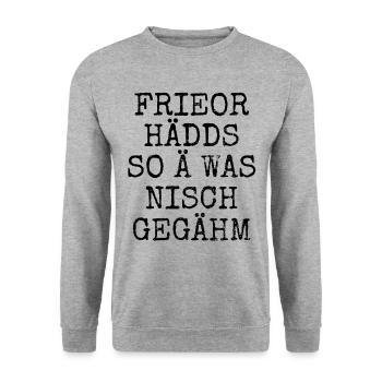 Früher hätte es sowas nicht gegeben auf sächsisch - Unisex Pullover - Weißgrau meliert - Vorne - Alina (178cm) & Michal (187cm)