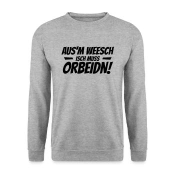 Aus dem Weg ich muss arbeiten sächsisch Sachsen - Unisex Pullover - Weißgrau meliert - Vorne - Alina (178cm) & Michal (187cm)