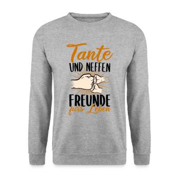 Tante Neffe Freunde fürs Leben zweifache Tante - Unisex Pullover - Weißgrau meliert - Vorne - Alina (178cm) & Michal (187cm)