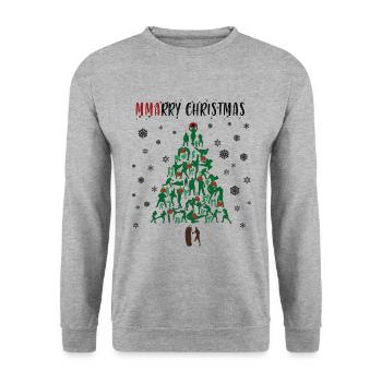 Kampfsport Weihnachtsbaum MMARRY CHRISTMAS design - Unisex Pullover - Weißgrau meliert - Vorne - Alina (178cm) & Michal (187cm)