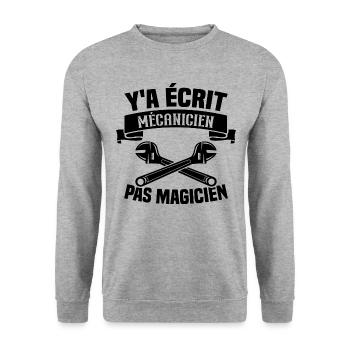 Y'a écrit mécanicien pas magicien - Sweat-shirt Unisexe - gris chiné - Devant - Alina (178cm) & Michal (187cm)
