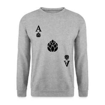 Hopfen ist Trumpf - Bier - As - Spielkarte - Unisex Pullover - Weißgrau meliert - Vorne - Alina (178cm) & Michal (187cm)