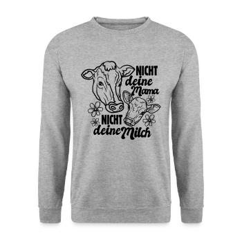 Nicht deine Mama nicht deine Milch - Kuh - vegan - Unisex Pullover - Weißgrau meliert - Vorne - Alina (178cm) & Michal (187cm)