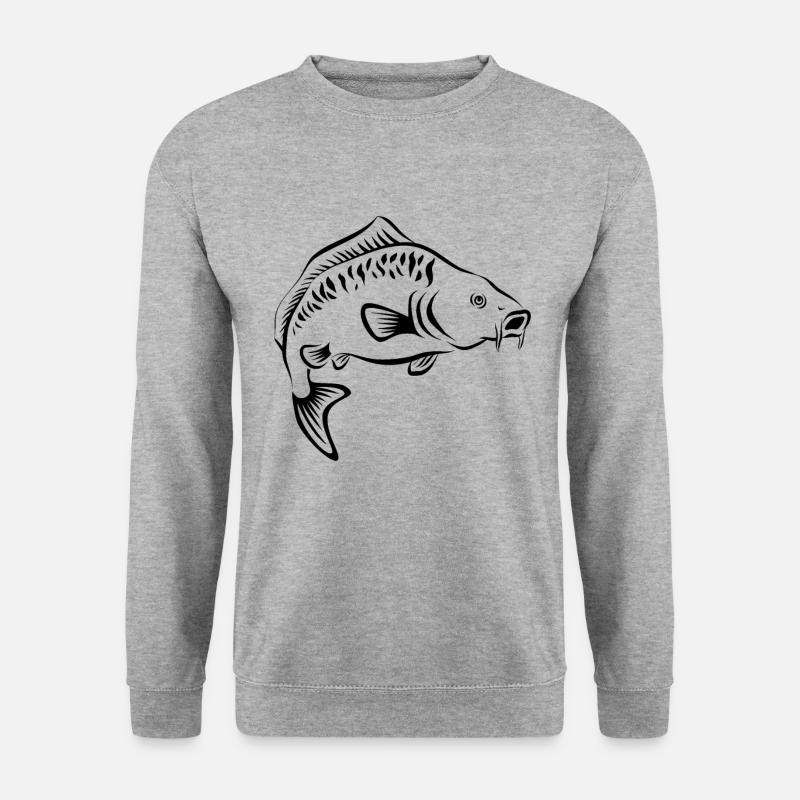 Angler - angeln - Karpfen - handgezeichnet - Unisex Pullover - Weißgrau meliert