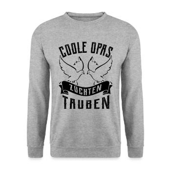 Coole Opas - Brieftauben Taubenzüchter - Unisex Pullover - Weißgrau meliert - Vorne - Alina (178cm) & Michal (187cm)