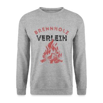 Brennholz Verleih - Ironie - Spruch - Unisex Pullover - Weißgrau meliert - Vorne - Alina (178cm) & Michal (187cm)