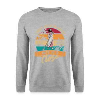 I don t walk on water but it s close - Jesus - SUP - Unisex Pullover - Weißgrau meliert - Vorne - Alina (178cm) & Michal (187cm)