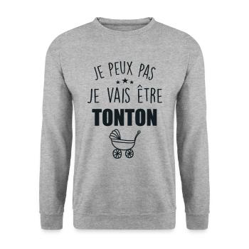 Je Peux Pas, Je Vais Être TONTON - Sweat-shirt Unisexe - gris chiné - Devant - Alina (178cm) & Michal (187cm)