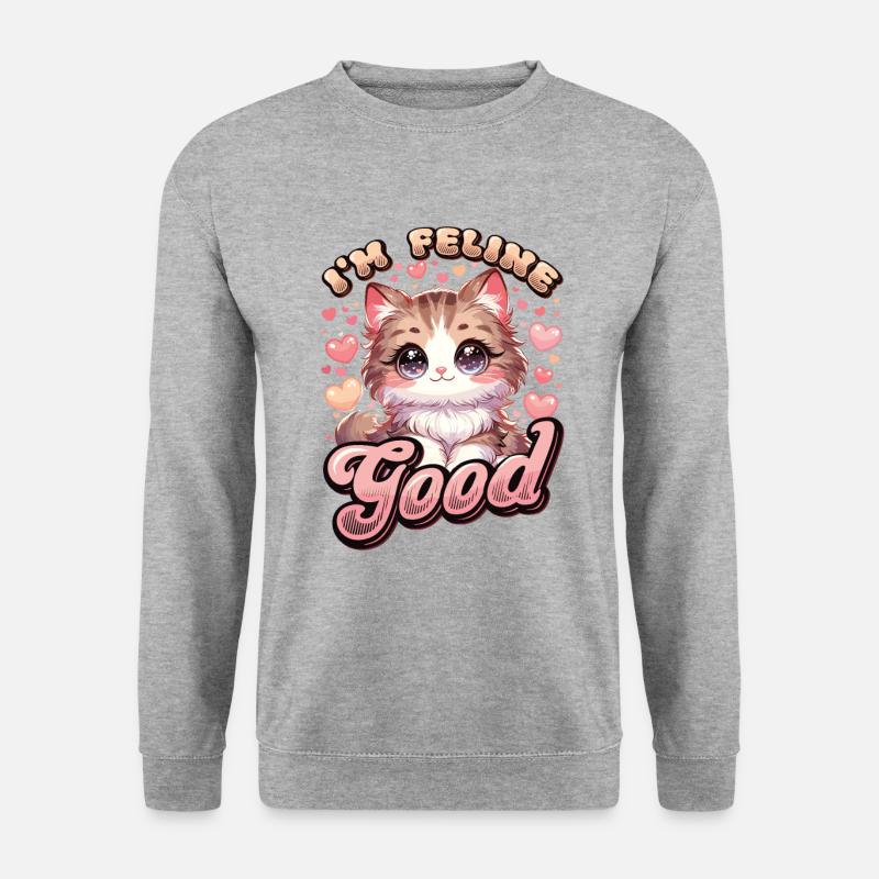 Lustige Katzendame, Katzenmama - Unisex Pullover - Weißgrau meliert