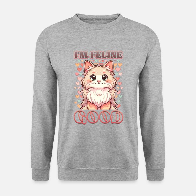 Lustige Katzendame, Katzenmama - Unisex Pullover - Weißgrau meliert